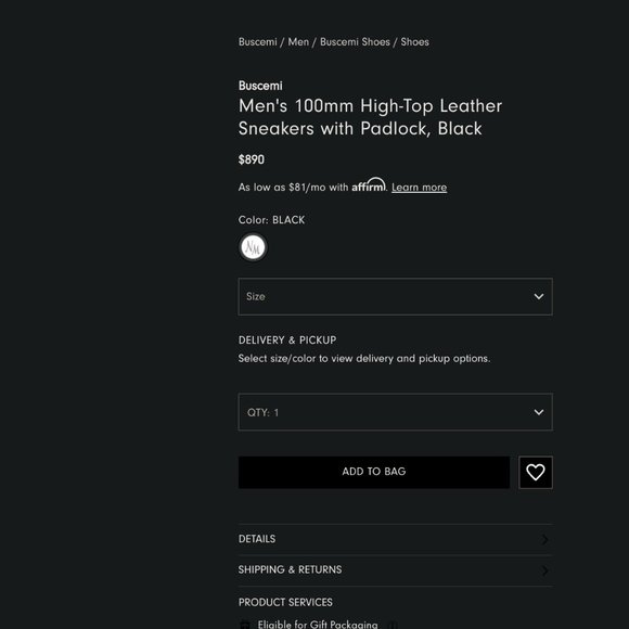 Luxury Designer Buscemi Men's 1High-Top Leather Sneakers with Padlock, Black - Picture 15 of 15